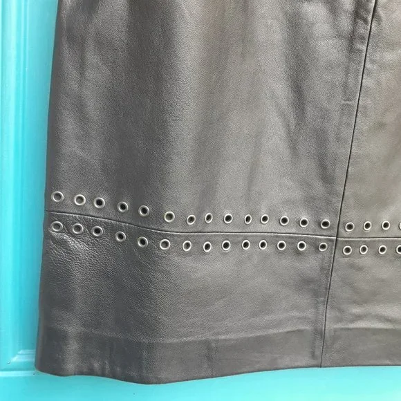 Genuine Leather Skirt Metal Studded Grommet Biker Chick Goth Vintage Fully Lined - Picture 8 of 11